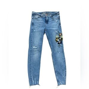 Floral Embroidered Skinny Jeans in Blue